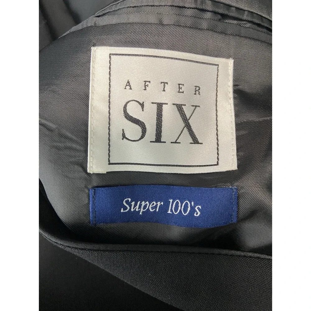 Vintage After Six 2PC Tuxedo Suit Mens 46L Black Wool Super 100's Formal Wedding